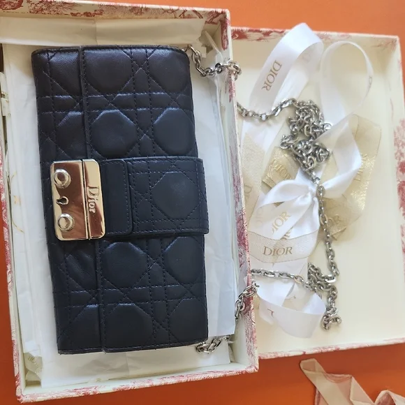 Dior Cannage Navy Blue Wallet On Chain - Picture 12 of 14